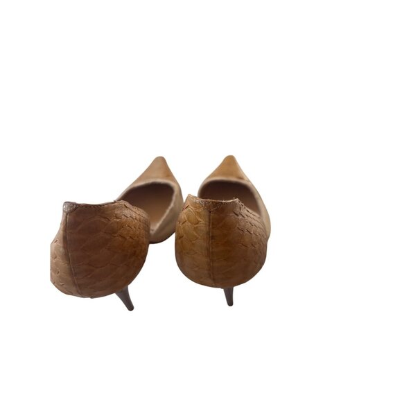 Chanel Womens DOrsay Pointed Toe Pumps Yellow/Beige Snake Print Leather Canvas H - Picture 3 of 9